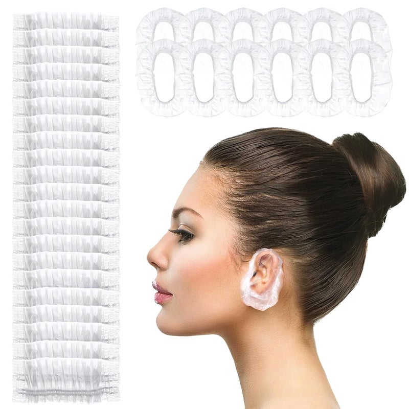 Ynaquest 200 Pieces Disposable Ear Covers For Shower, Plastic Ear Covers, Ear Cover For Hair Dye, Ear Cover For Swimming, Shower Ear Plugs, Suitable For Hair Colouring, Showering And Swimming - Image 1
